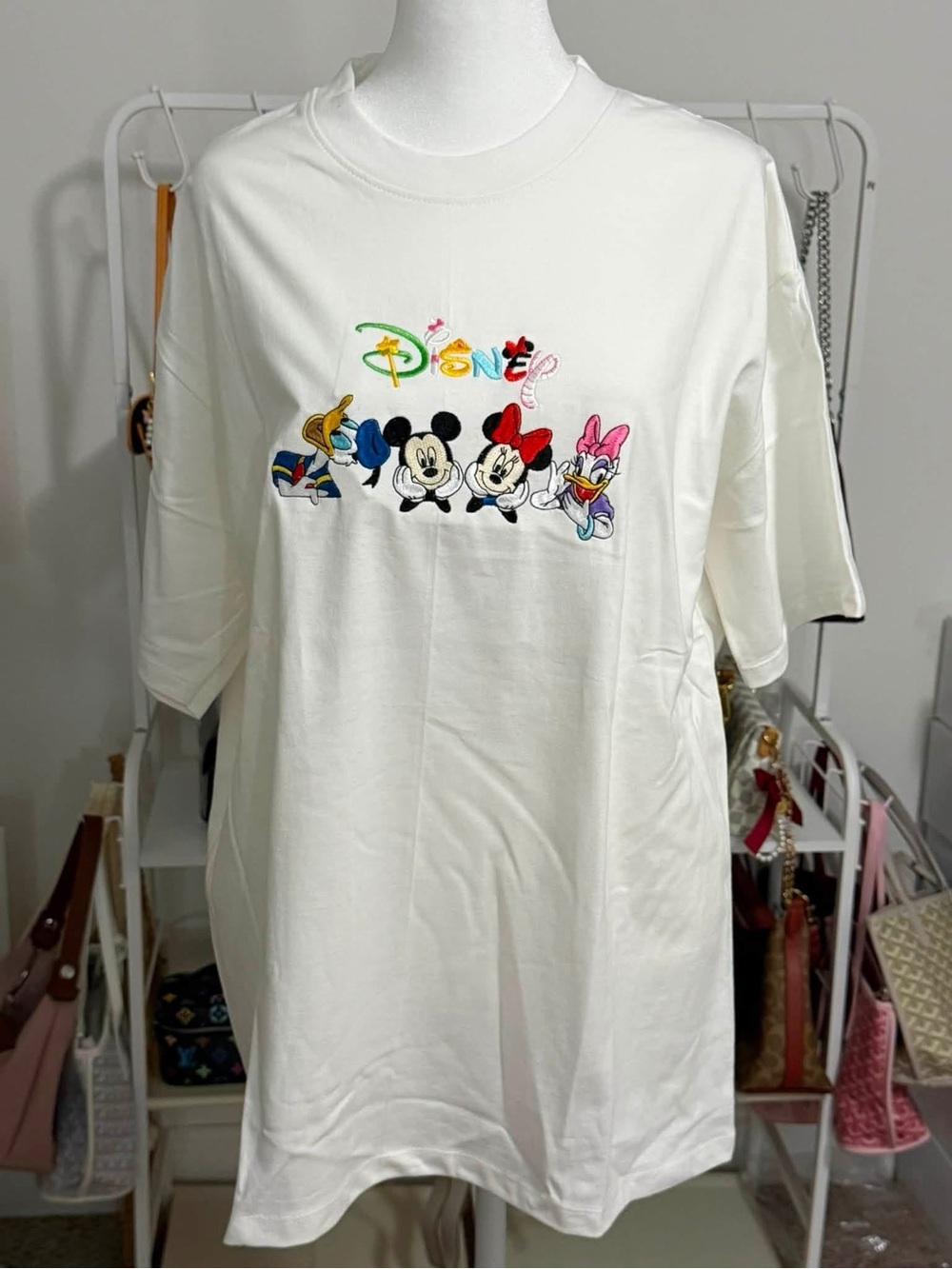 Disney White Kids Tee with Colorful Mickey & Friends Embroidery